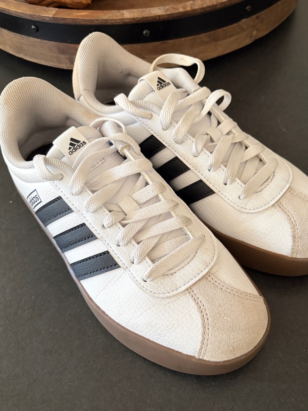 Adidas women’s White/Core Black Gum Court Casual Sneakers